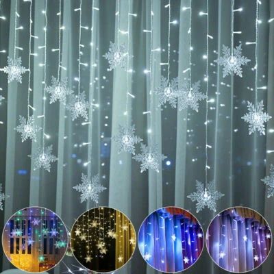 LED Snowflake Fairy String Lights Curtain Window Christmas Party Wedding Decor  - Image 1 of 3