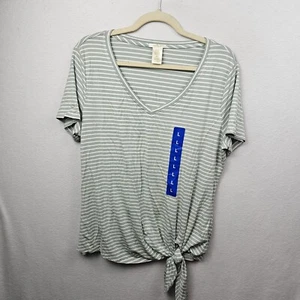 Matty M Shirt Woman’s Size Large Green Stripes NWOT - Bild 1 von 5