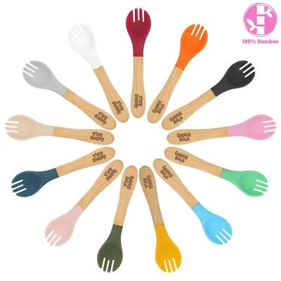1x Tiny Dining Bambus Baby Entwöhnungsgabel mit Silikonspitze Kleinkind Füttern