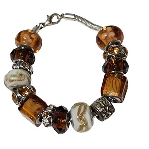 Boho Handcrafted Beaded Charm Bracelet Mixed Amber White Glass Beads Jewelry - Picture 1 of 5