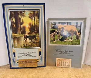 2 Erdbeertal Calander Woodbury NJ Moore 1938 39 Kuh Milch Flasche Milch - Bild 1 von 8