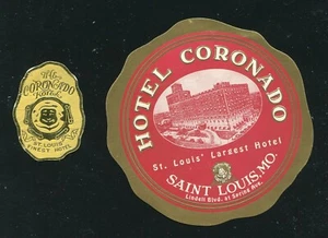 Hotel Coronado, St. Louis Missouri Gepäck Etiketten unbenutzt, VINTAGE - Bild 1 von 3