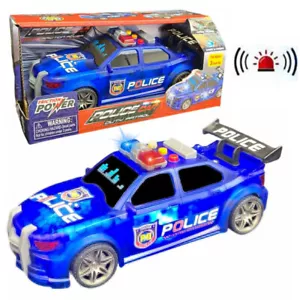 Blue Friction Powered Push And Go Police Car Toy Model With Lights For Kids Gift - Picture 1 of 12