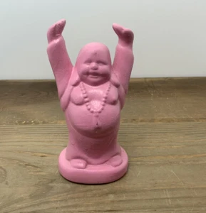 Happy Buddah Pink Ceramic Figure Statue 5” Tall Hand Painted - Picture 1 of 12