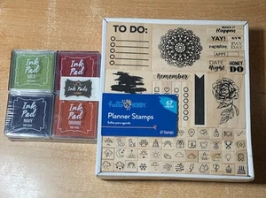 Hello Hobby Wood/Rubber Planner Stamps-76 Pieces Set & Ink Pads USA - Picture 1 of 11