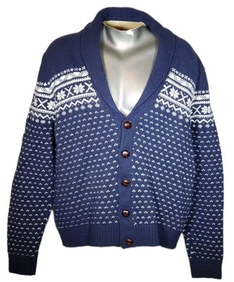 Cárdigan suéter Brooks Brothers cuello chal Fair Isle azul marino blanco para hombre XXL Foto 1 de 4