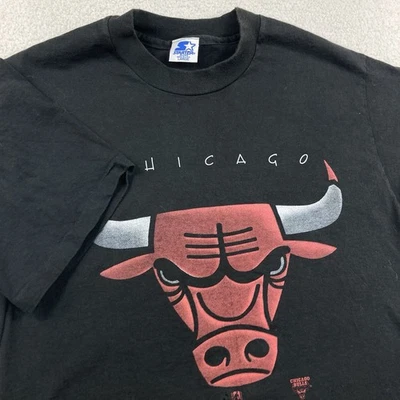 Vintage Starter Chicago Bulls T Shirt Mens Large Black NBA Finals 1991 Faded 90s - Image 1 of 4