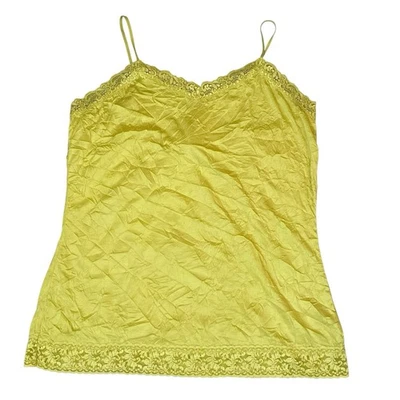 Top camisola Coldwater Creek Chartreuse aspecto arrugado ribete encaje, talla XL Foto 1 de 4