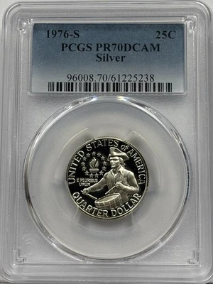 1976-S Washington Quarter PCGS PR70 DCAM Silver Proof Bicentennial - Image 1 of 2
