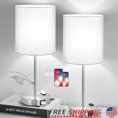 Lâmpada de mesa controle de toque regulável de 3 vias com portas USB lâmpadas LED incluídas - Imagem 1 de 4