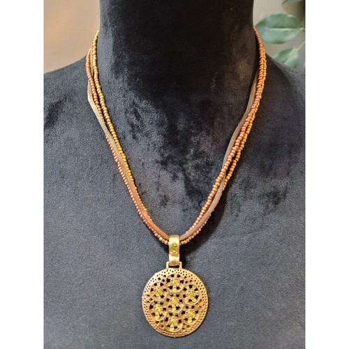 VETEMENTS Collana donna con ciondolo di perline con disegno filigrana oro e chiusura aragosta