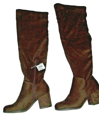 NUEVO EN CAJA Damas 6W Christian Siriano Marrón Botas Hasta la Rodilla Tacón Grueso $59 Envío Gratis Foto 1 de 4