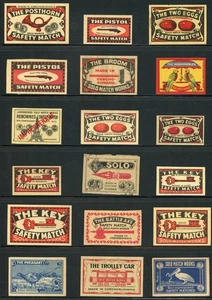 ¡LOTE DE 18 ETIQUETAS PUBLICITARIAS MATCHBOX VINTAGE!! G58 - Imagen 1 de 1