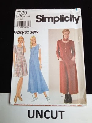 Vestido SIMPLICITY UNCUT Padrão 7330 Misses Tamanho 10-12-14 Bolso Frontal Tieback FF - Imagem 1 de 4