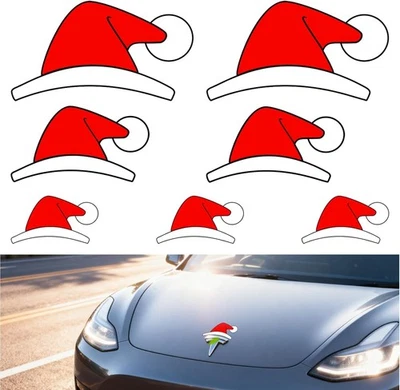7 PIEZAS Pegatinas de Navidad Impermeable Sombrero de Papá Noel para Tesla, Calcomanías de Vinilo Coche para Juguete Foto 1 de 4
