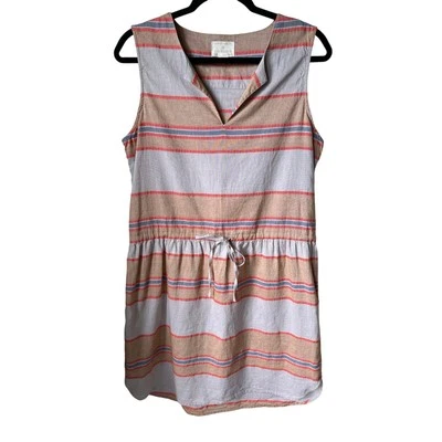 Caslon Women's Linen Gray/Tan with Blue and Red Stripes Sleeveless Dress Size PS - image 1 of 4