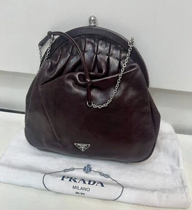 Prada dark brown leather bag with silver chain strap Vintage Y2K - Picture 1 of 11