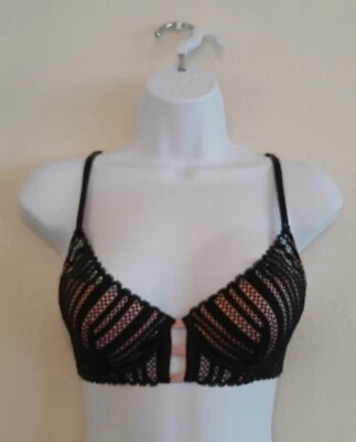 Бюстгальтер Victoria's Secret 34B с подкладкой погружение черный кружевной на розовый красивые детали сексуальный  - Изображение 1 из 4