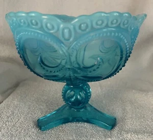 Jefferson Glass Blue Opalescent Beaded Fleur De LIs 3 Toed Novelty Bowl 1906 - Picture 1 of 8