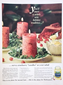 PRINT AD Hellmans Real Mayonnaise 1960 Christmas Cranberry Candles Salad - Picture 1 of 1