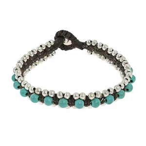 Tribal Style Turquoise & Silver Beaded Wrap Bracelet - Picture 1 of 5