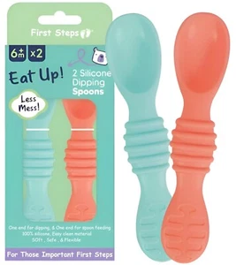 2Pcs BABY FEEDING WEANING SPOONS Set Toddler 6 Months+ Silicone Easy Soft Hold - Picture 1 of 4