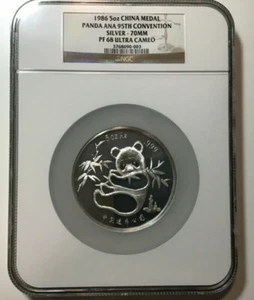1986 NGC PF68 Ultra Cameo China ANA 95th Convention 5oz Silver Panda Proof Medal - Picture 1 of 6