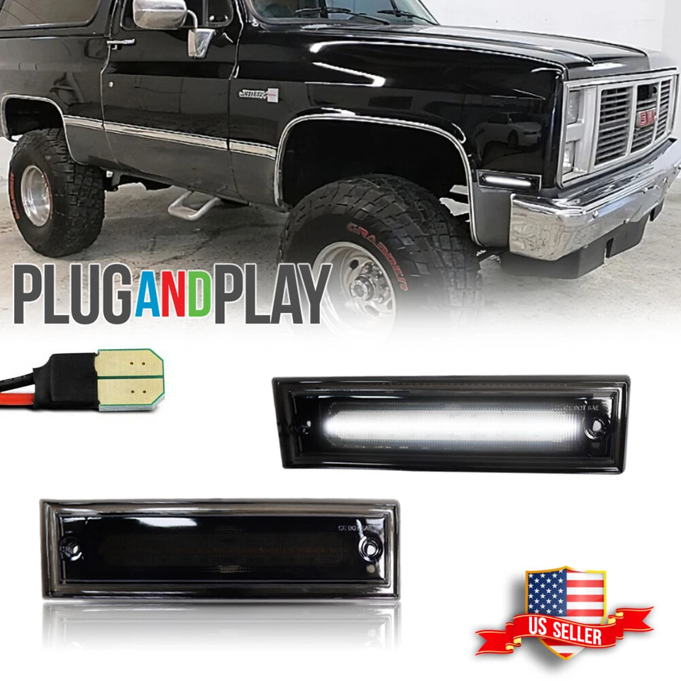 Luz marcadora frontal LED blanca con lente de humo para 81-91 Chevrolet C10 C20 C30 GMC Foto 1 de 4