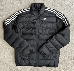 Adidas Essentials Down Insulated Puffer Jacket Black White GH4589 Mens Sz Medium - Picture 1 of 8