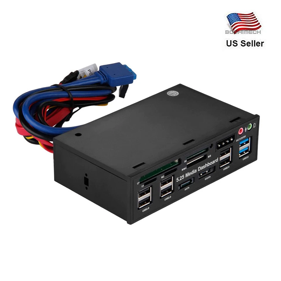 5.25" Media Dashboard Card Mult-Reader USB 2.0 USB 3.0 20 pin e-SATA Front Panel - Image 1 of 3