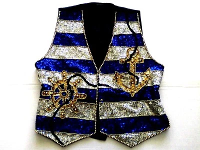 SEQUINS RHINESTONES VEST BLUE SILVER GOLD BLING VEST UNISEX  NEW  - Image 1 of 4