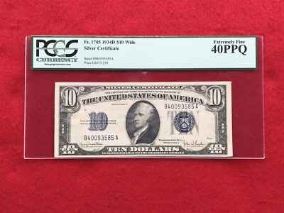 FR-1705 1934 D Series $10 Silver Certificate Wide *PCGS 40 PPQ Extremely Fine* - Image 1 of 2