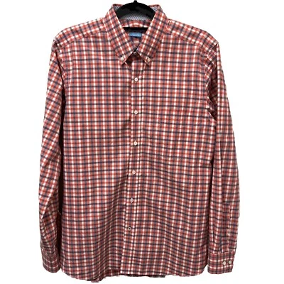 J McLaughlin Mens Shirt L Red Blue Check  Trim Fit 100% Cotton Preppy Classic - Image 1 of 4