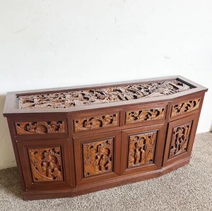 Asian Wooden Hand Carved Credenza - Picture 1 of 9