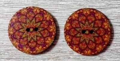 flowers boho wood sewing  buttons 2 holes 1 inch (set #1209) - Image 1 of 2