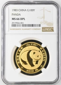 1983 GOLD PANDA 1 Oz. NGC MS66 DPL CHINA 100Y 100-YUAN - Picture 1 of 2