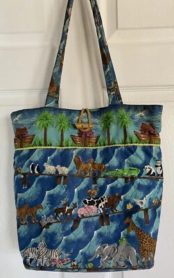 "Bolso de hombro/tote Avon 2004 Noah's Ark azul colorido algodón acolchado, 13x13""" Foto 1 de 4
