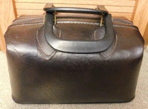 25-508 Brown Faux Leather Doctor Style Cosmetic Carry Tote Bag W/ Handles Purse - Picture 1 of 6