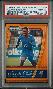 Folarin Balogun 2024 Panini Prizm Copa #16 Scorers Club Orange /25 PSA 10 GEM MT - Foto 1 di 2