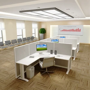5x5 Cubicles- 51″ H- 3 MAN (PACKED) L Shape Fabric Office Workstations-E - Picture 1 of 1