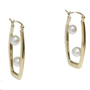 Akoya Pearl Paper Clip Earrings 14k Yellow gold 6 - 7 mm - Picture 1 of 3