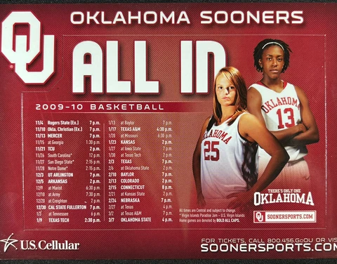 2009-10 Oklahoma Sooners Women’s Basketball Schedule Magnet 5x7 Hand Robinson Cover
