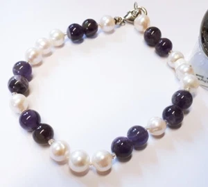 SCHMUCK-STCK ARMBAND AMETHYST PERLE 20 CM Kugeln 20 cm Karabiner - Picture 1 of 2