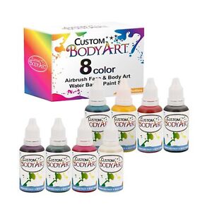 Custom Body Art 1-oz 8 Color Primary AirbrushWater Base Face-Body Paint Set