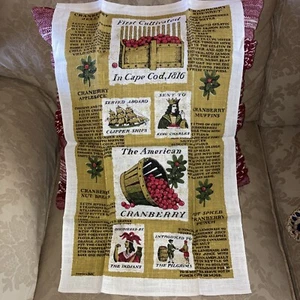 Vtg Kay Dee Hand Printed Linen Tea Kitchen Towel Cranberries 36 1/2” X 16 1/2” - Picture 1 of 9