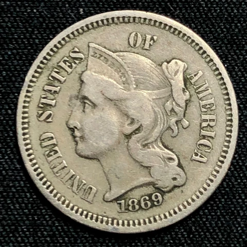1869 Three Cent Nickel Philadelphia Mint Very Fine Condition Cover