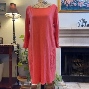 Abito donna Garnet Hill 10 corallo arancione cotone Calais vestito con tasche - Foto 1 di 12
