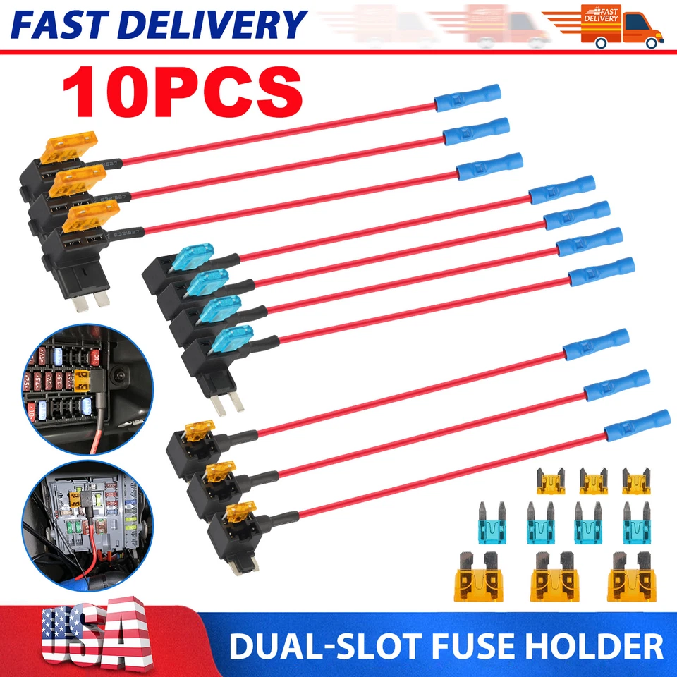 10pc 12V Car Add-a-Circuit Fuse Adapter w/ Standard & Mini Tap Blade Fuse Holder - Image 1 of 4