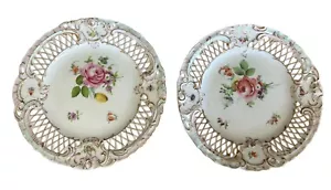 Dresden Carl Thieme Teller 2 Stück floral gezähnt handbemalt 1888-1901 - Bild 1 von 14