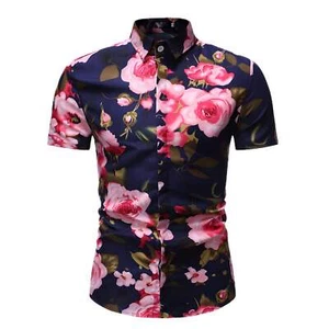 Men's Stylish Short Sleeve Hawaiian Cardigan with Lapel Collar and Trendy Print - Picture 1 of 48
